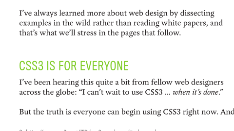 CSS3 For Web Designersでは見出しの上に大きく余白を取っているが、下は段落間のマージンよりも少なめになっている。