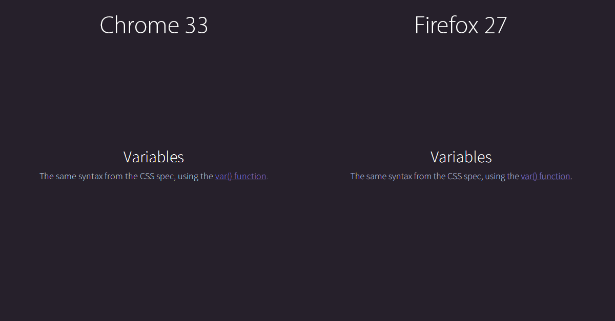 Chrome 33では特にコントラストの弱い“var() function”が潰れかけているのに対し、Firefox 27では全般的に良好に表示されている。