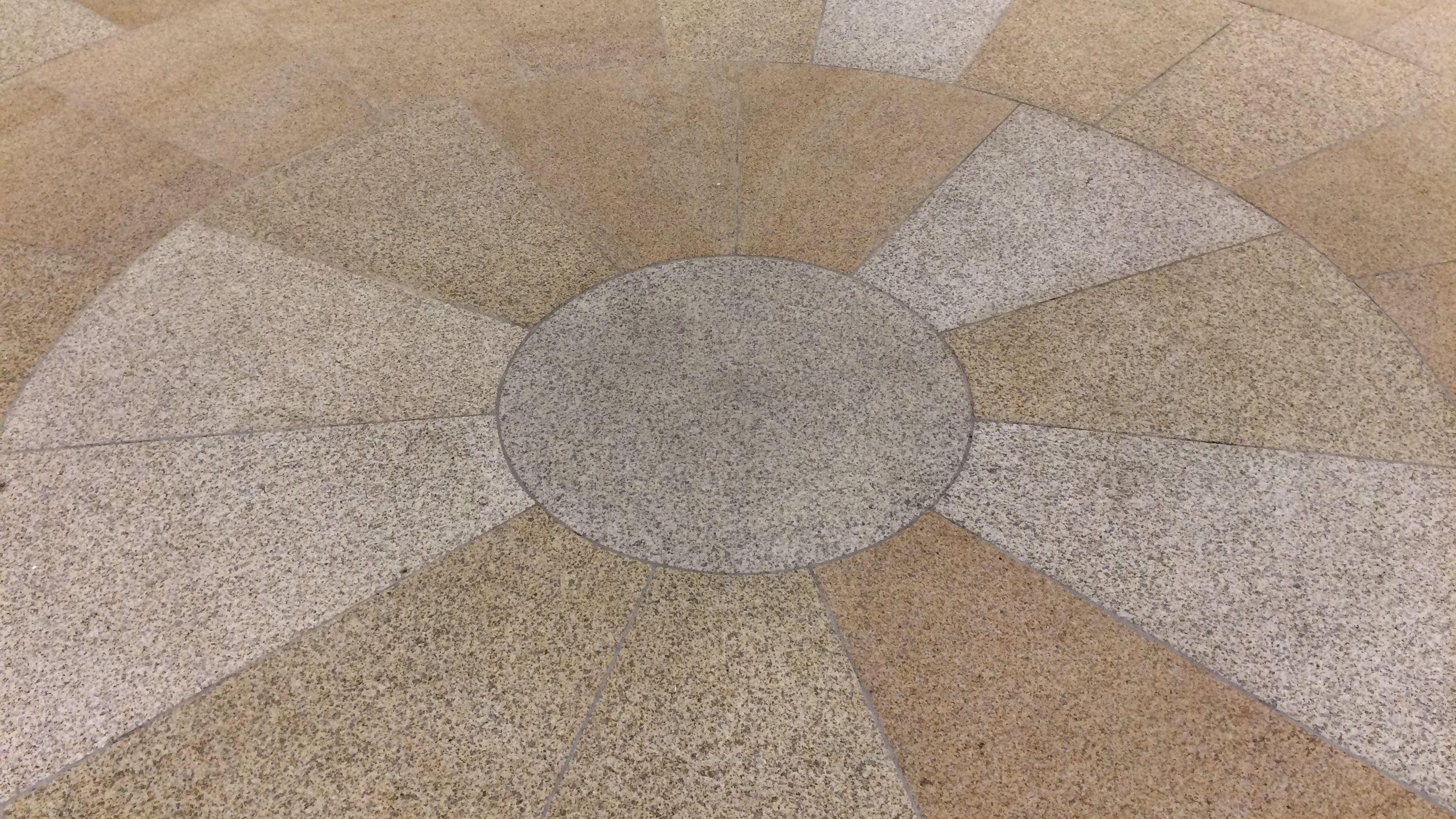 丸のタイルに扇型のタイルを組み合わせたよくある床材。