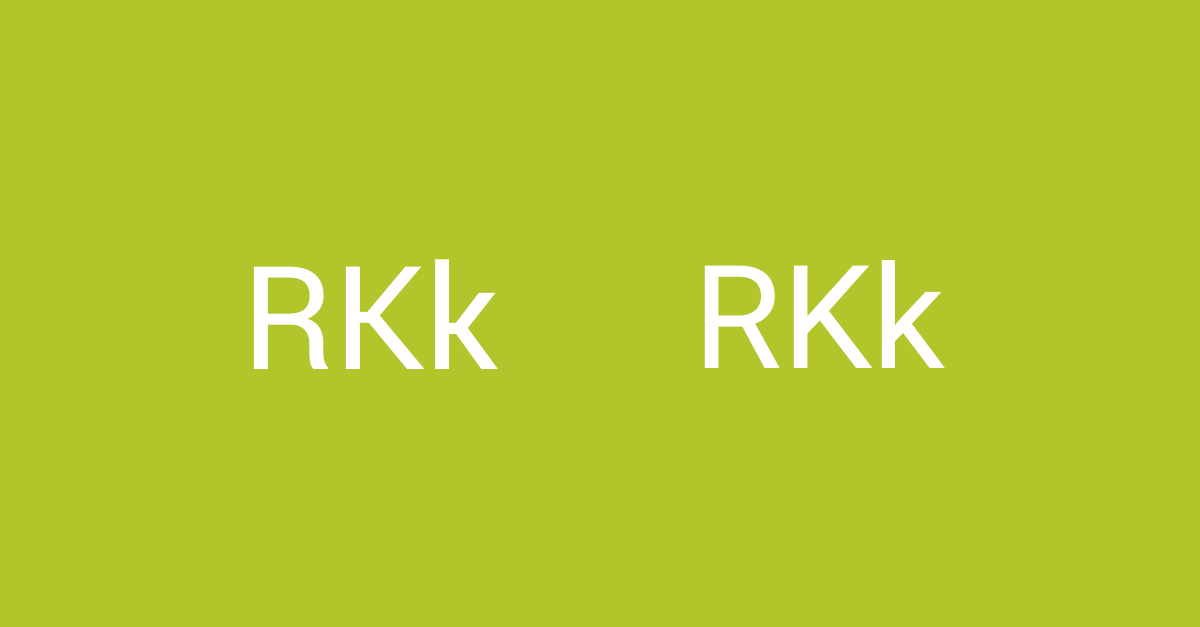 RobotoのRKkは、旧バージョン（左）では曲線や多くの直線で構成されているが、新バージョン（右）ではより少ない直線で構成されるようになっている。