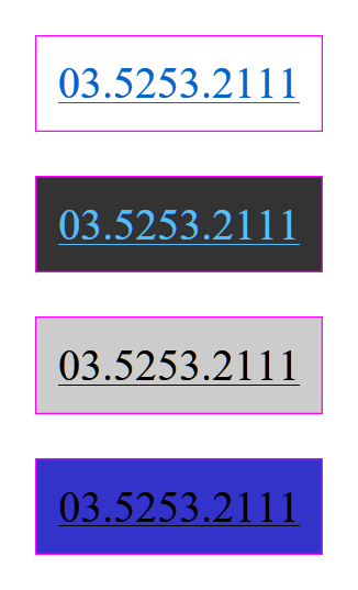 Edge 14では自動リンクされた電話番号の色にa要素に指定した色が採用されず、また下線も消えない。